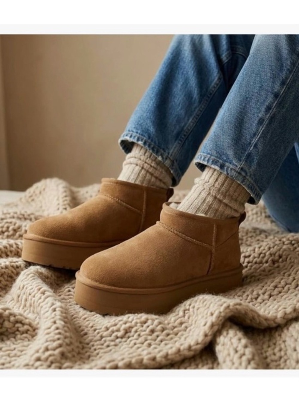 CUSHIONAIRE Hippy Platform Boots Fleece Lined Suede Upper 6.5